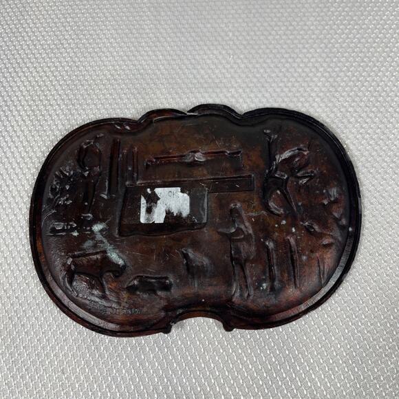 Vintage OKLAHOMA Copper Finished Trinket Tray Embossed Designs Made In Japan - Picture 8 of 9